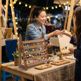 跨境复古风格木质耳环架家居卧室桌面阶梯式展示架摆件饰品展示架