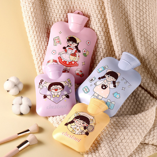 New hand warmer, stomach warmer, large and small cartoon PVC hot water bottle, water-filled plush water-filled hand warmer bag, large capacity