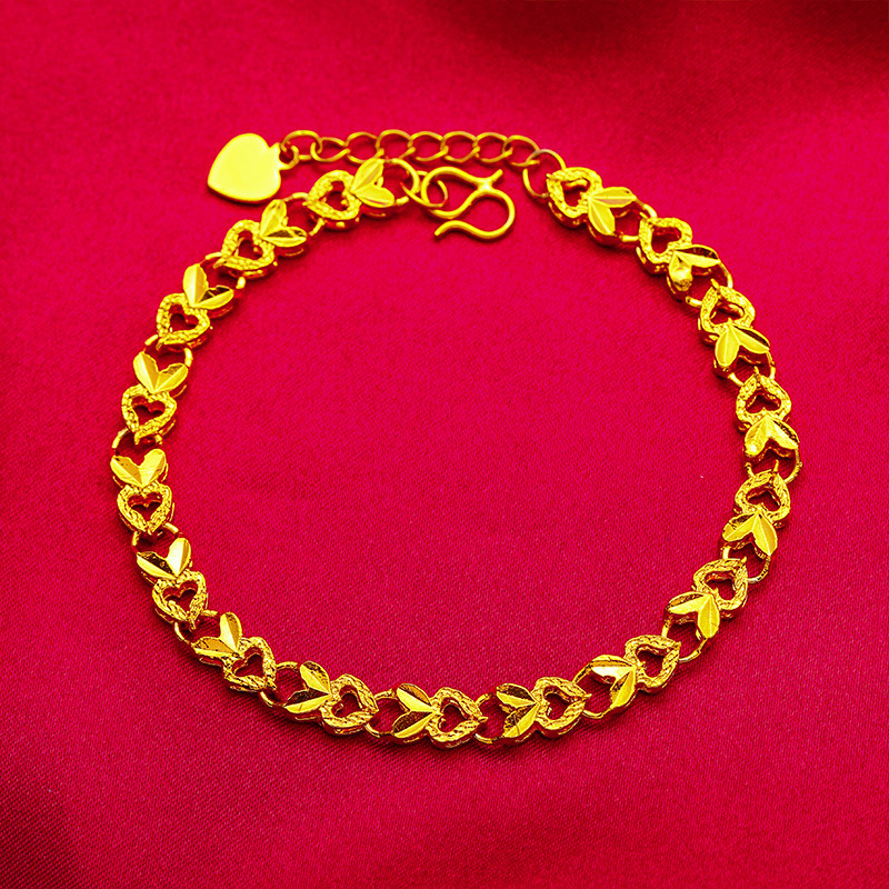 Pulsera de latón bañado en oro con molde inverso, pulsera de doble cara con forma de corazón de melocotón para mujer, joyería de oro vietnamita_voghion.com
