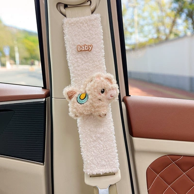 Design for Women, Made of Lamb – Seat belt shoulder pad - khaki-plush-pony-white-lambswool-shoulder-pad-30cm-single