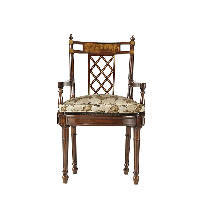 英式新古典實木書椅亞歷山大描金餐椅書房洽談椅沙發椅拉卡薩家具