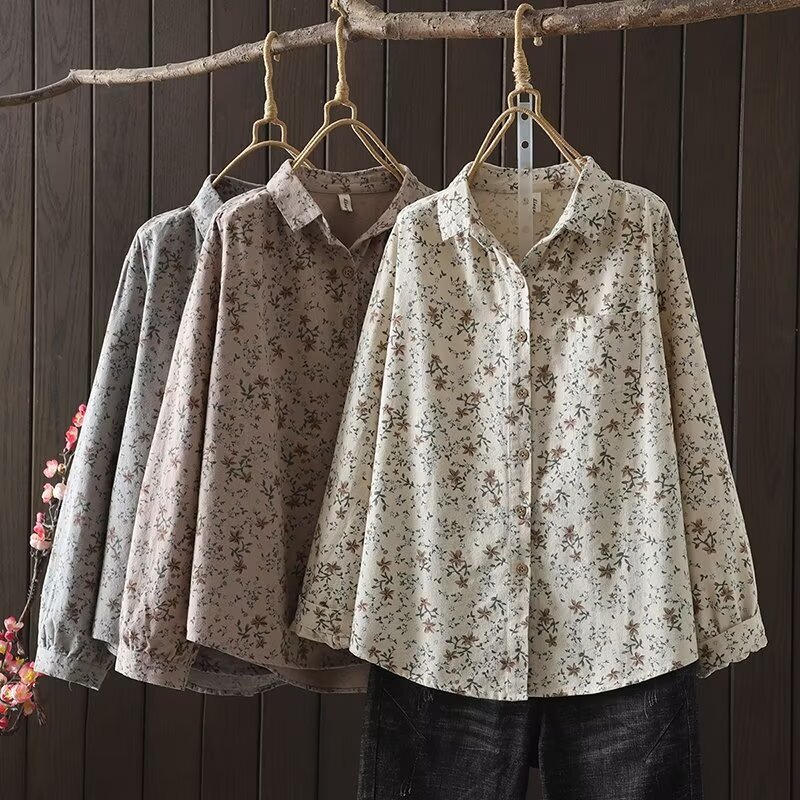 韓国の新商品の田園の花のゆったりしている女性の長袖のシャツの秋の底のシャツの卸売りの潮|undefined