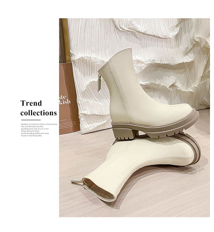White Ankle Boots For Women Thick Sole Elastic Slim Fit Autumn_voghion.com