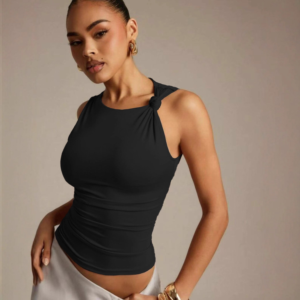 L25T117 Cross-Border Women's Clothing 2025 Fashionable and Sexy Off-Shoulder Waist Top Vest High-End Elegant Pure Color Slimming Look