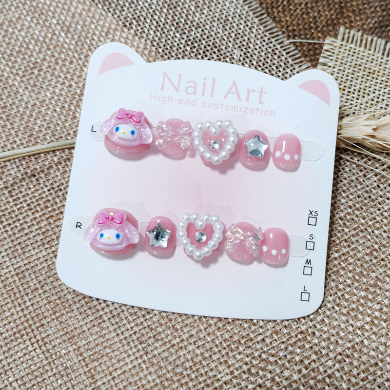 Melody Kidsren's Manicure Pure Handmade Cartoon Cute Nail Stickers Removable and Reusable Popular Wearable Nails