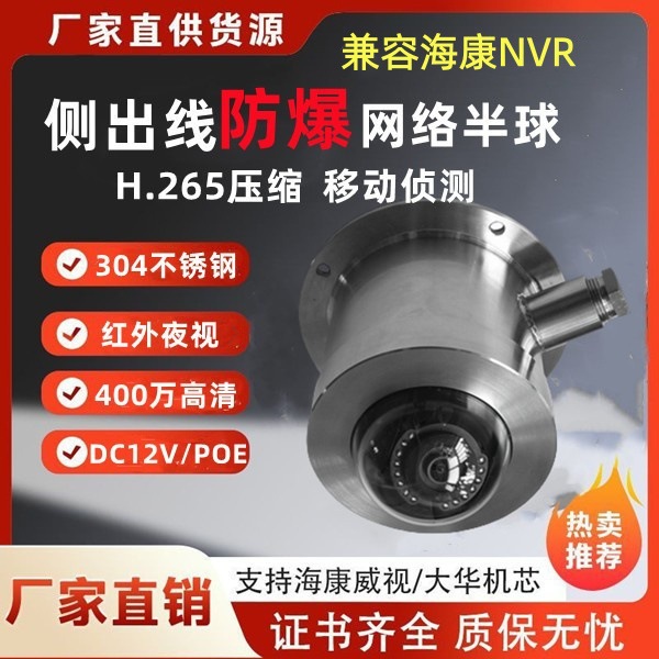 Supports Hikvision Nvr Side-Entry Cable Explosion-Proof Network Dome Camera with Built-In 2Mp/4Mp Pixels, Poe Optional