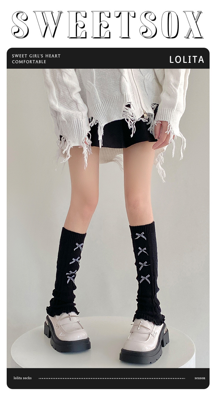 Scaldamuscoli Calzini in cotone alla moda da donna Lolita Plaid Bowknot Calzini impilati Stile balletto Dolce lavorato a maglia Autunno e inverno Vitello_voghion.com