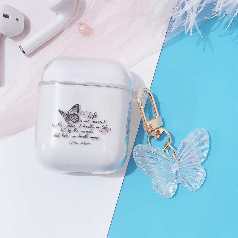 UV彩繪蝴蝶字母蘋果無線藍牙耳機保護套透明TPU軟殼適用airpods2