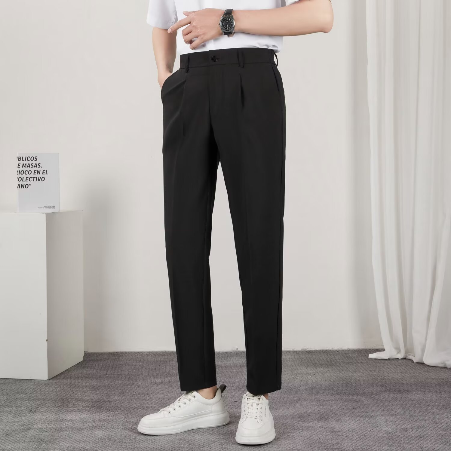 Trousers Men's Korean-style Trendy Spring and Autumn New Arrival Cropped Trousers Men's Slim-fit Dummy Pants Casual Pants
