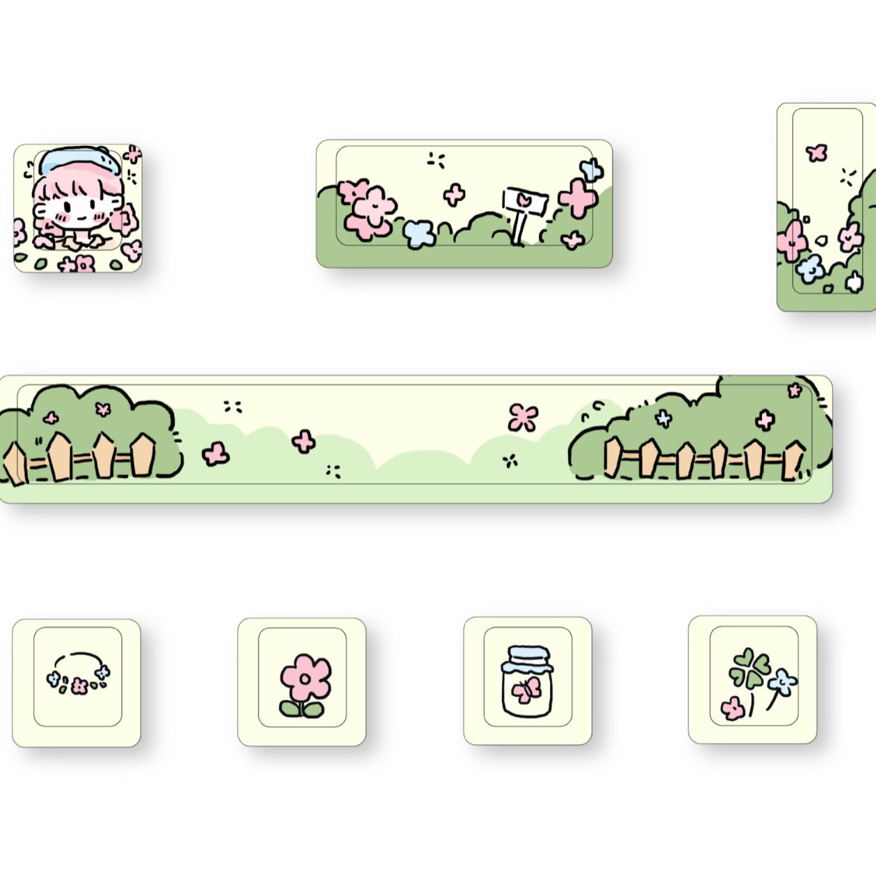 Tema lindo personalizado teclado suplementario de ocho piezas conjunto de sublimación de cinco lados fábrica original MDA fábrica original teclado altamente mecánico