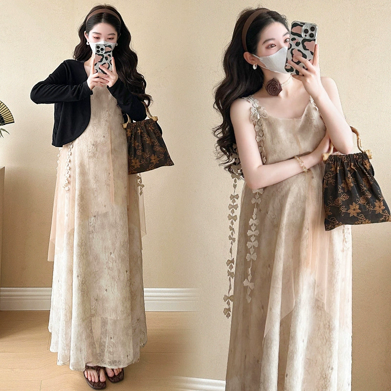 Пятно 2025 новый летний темперамент супер фея Корейское платье материнства Солнцезащитный Одежда материнства платья