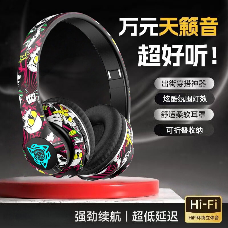Wireless Gaming Noise-Canceling New Over-Ear Bluetooth Headphones with Large Earcups, Chinese Trend Graffiti Cool P35 Wireless Gaming Noise-Canceling New Over-Ear Bluetooth Headphones with Large Earcups, Chinese Trend Graffiti Cool P35