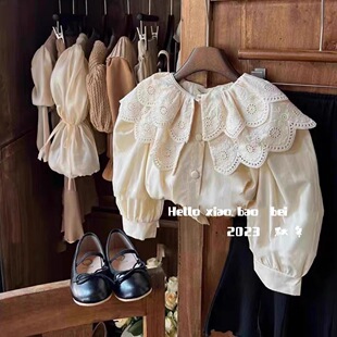 Ningli Korean Style Girls' Shirt Autumn New Western Style Sweet Fashion Baby Girl Doll Collar Embroidered Llip Top