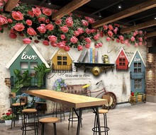 面包店咖啡厅水果店墙纸北欧风格3D田园花园壁画服装店美容院壁纸
