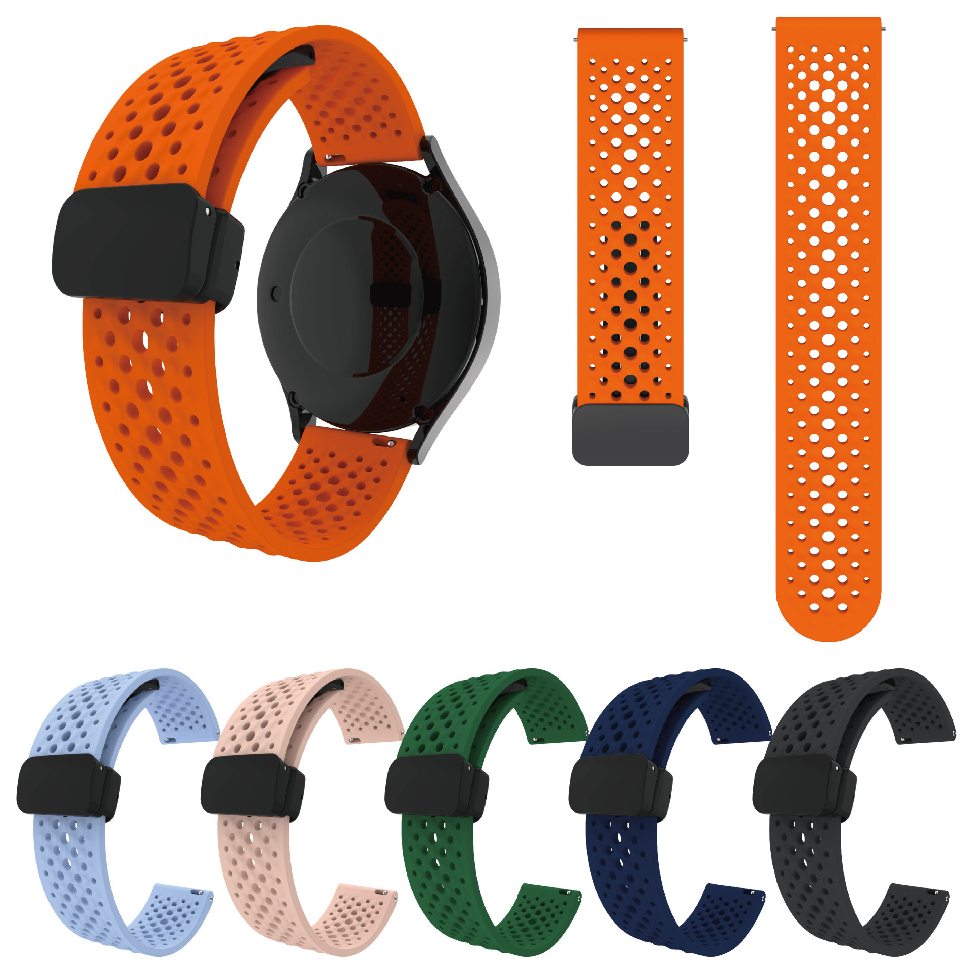 Suitable for Samsung/Huawei/Xiaomi Watch Mesh Breathable Foldableing Magnetic Buckle Silicone Watch Strap 20/22mm