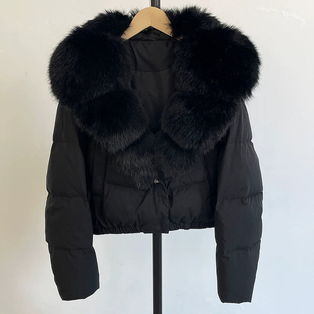 Пуховик Velvet Duck-Down зимний, короткий пуховик с крупным Faux-Fur воротником, размеры S–M