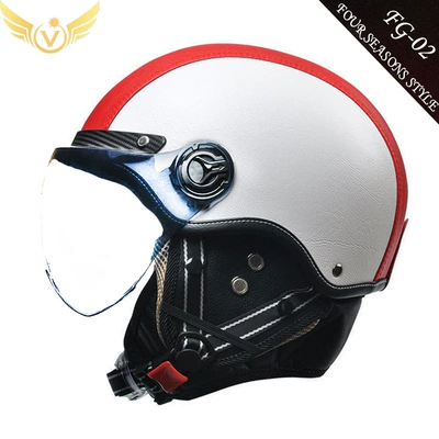 Women, Four-Season Motorcycle Harley Half Motosiklet kaskı (dəbilqə) - red-short-transparent-mirror
