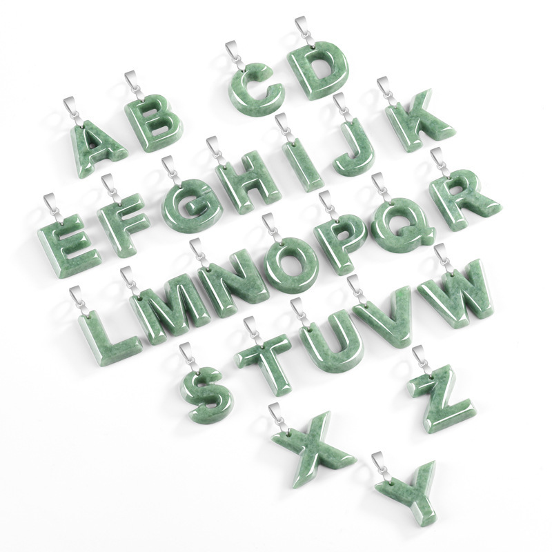 Original Natural A-Grade Jade English Letter Pendant S925 Silver Buckle Inlaid with Jade Steel Titanium Necklace Hip-Hop Style Stylish Original Natural A-Grade Jade English Letter Pendant S925 Silver Buckle Inlaid with Jade Steel Titanium Necklace Hip-Hop Style Stylish