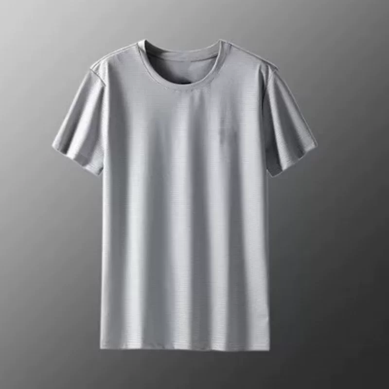 Summer silk thin sports T-shirt, quick-dry, oversized, round collar