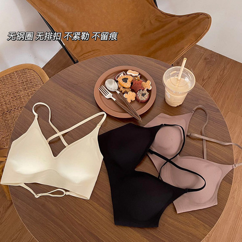 678 Expanded Cross Beautiful Back Jelly Small Breast Push Up Underwear Thin Seamless Backless Revealing Chest Revealing Comic Bra for Women