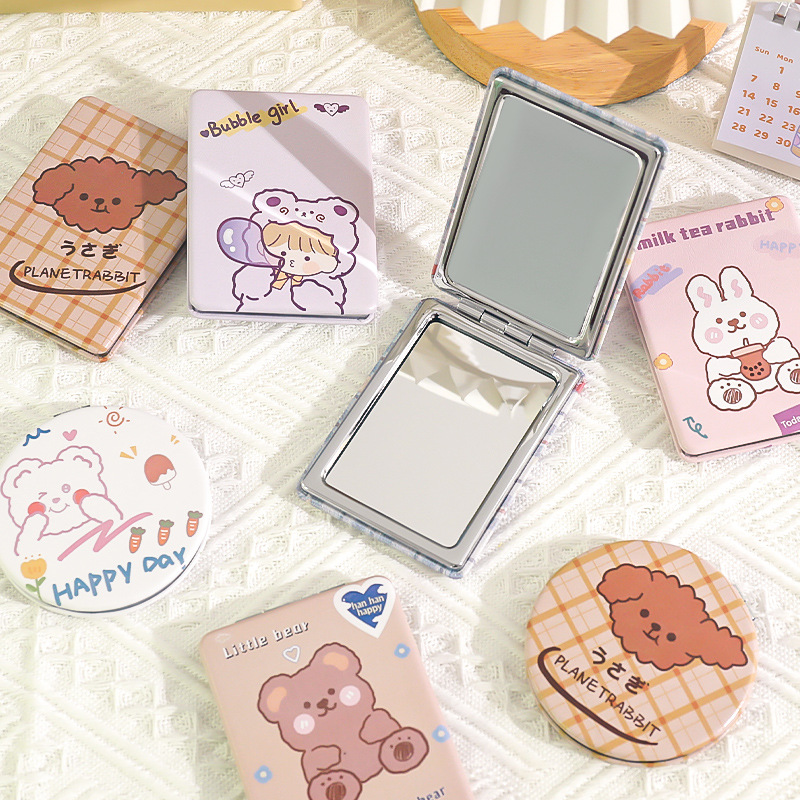 Handheld portable small double-sided folding cute mirror for…