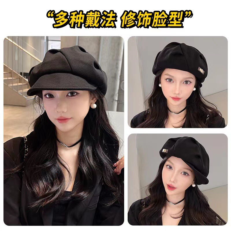 雲の帽子の女性の秋冬の新型のしわは顔の小さい八角の帽子を現して旅行します。|undefined