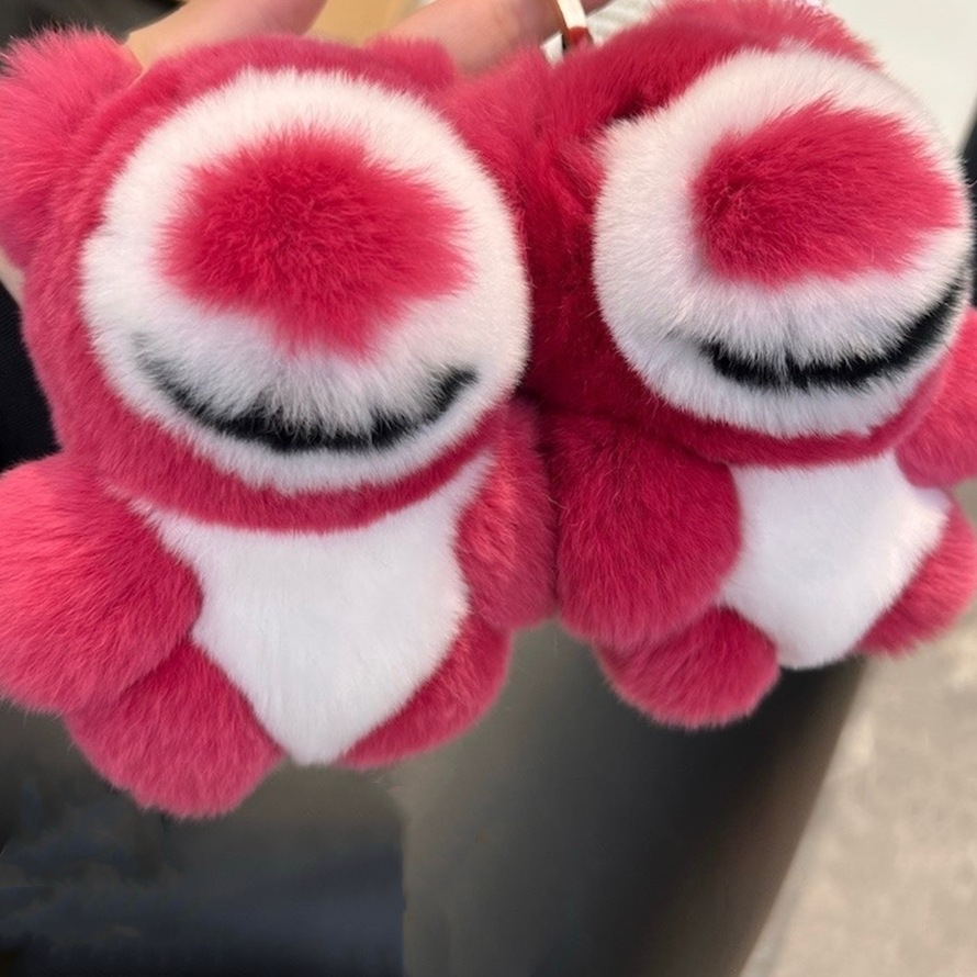 Real piel de conejo Rex fresa oso coche llavero colgante ins Internet celebridad felpa moda muñeca mochila bolsa adornos regalo