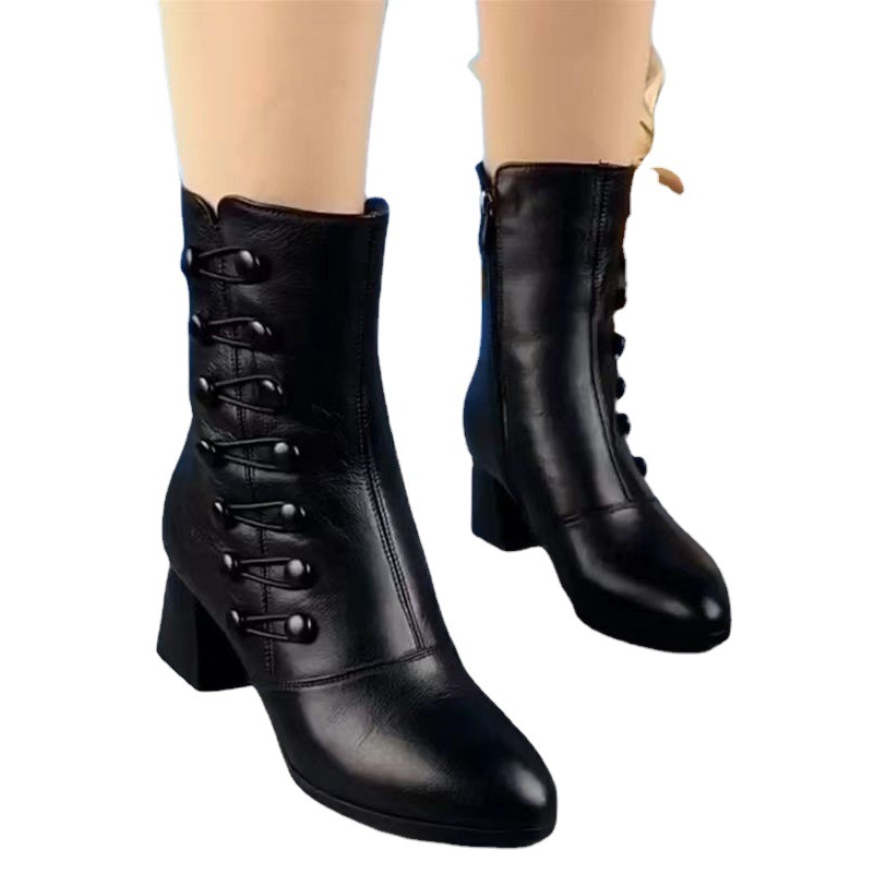 Otoño e invierno botas cortas para todo el partido invierno de las mujeres nuevo tacón medio zapatos de algodón a media pierna forrados de lana botas de mujer de fondo suave neutral de moda cálida