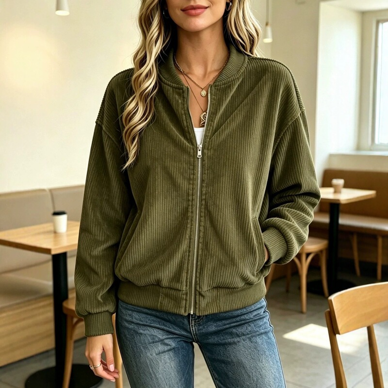 2026 European and American cross-border retro striped jacket, zip-up baseball collar, casual, drop-shoulder, loose-fitting women's outerwear