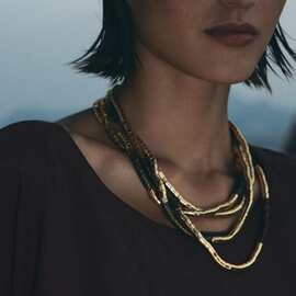 ZA跨境个性复古潮流创意设计感多层叠戴金属串珠黑木圆片高级项链