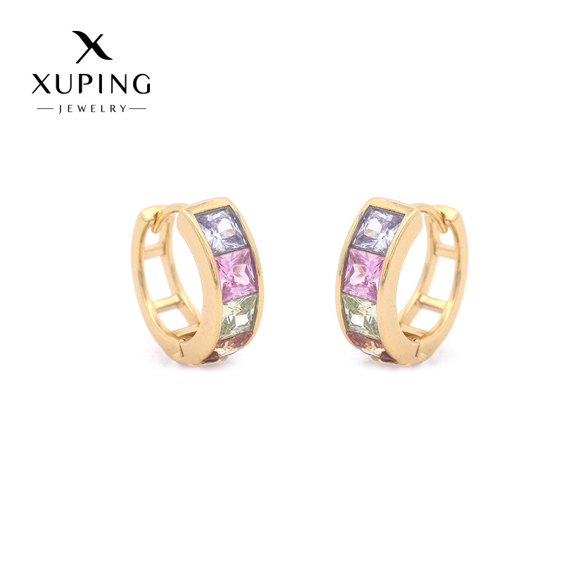 Joyas Xuping Pendientes cuadrados con incrustaciones de circonio Pendientes Pendientes de moda temperamento chapado en oro de 24K Pendientes de celebridades de Internet mujeres