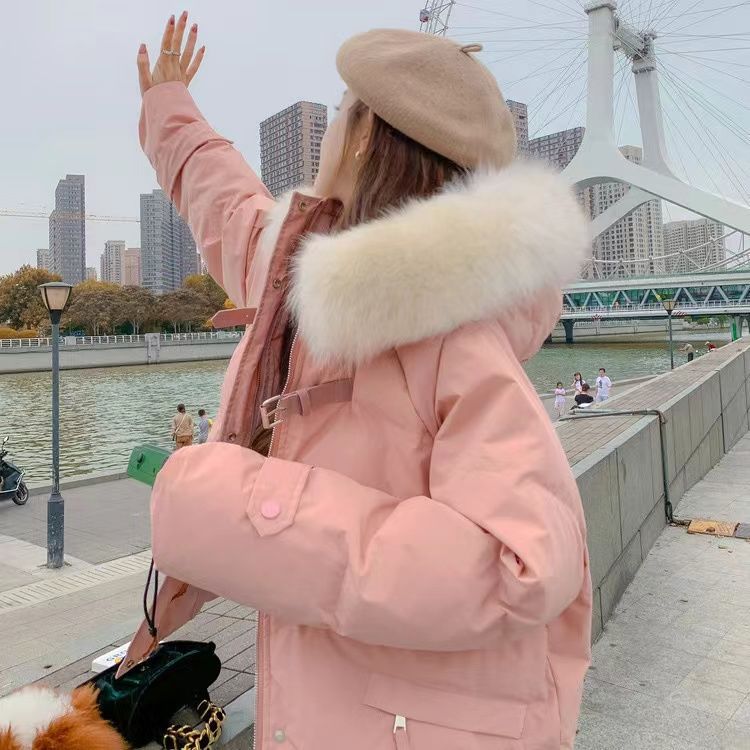 粉色羽绒棉服女冬季2025新款韩系小众设计感加厚短款棉衣潮ins