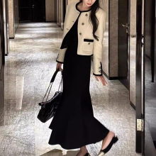 欧洲站秋冬新款法式小香风外套套装裙赫本风高级感名媛气质两件套