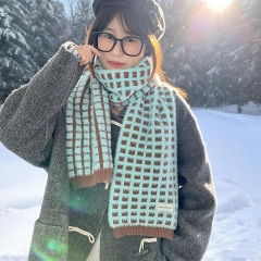 好吃的华夫格~韩系小众个性双面格子围巾软糯舒服可爱温柔围脖女