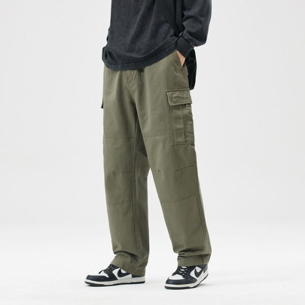 Green men's demi-season cotton casual trousers for leisure