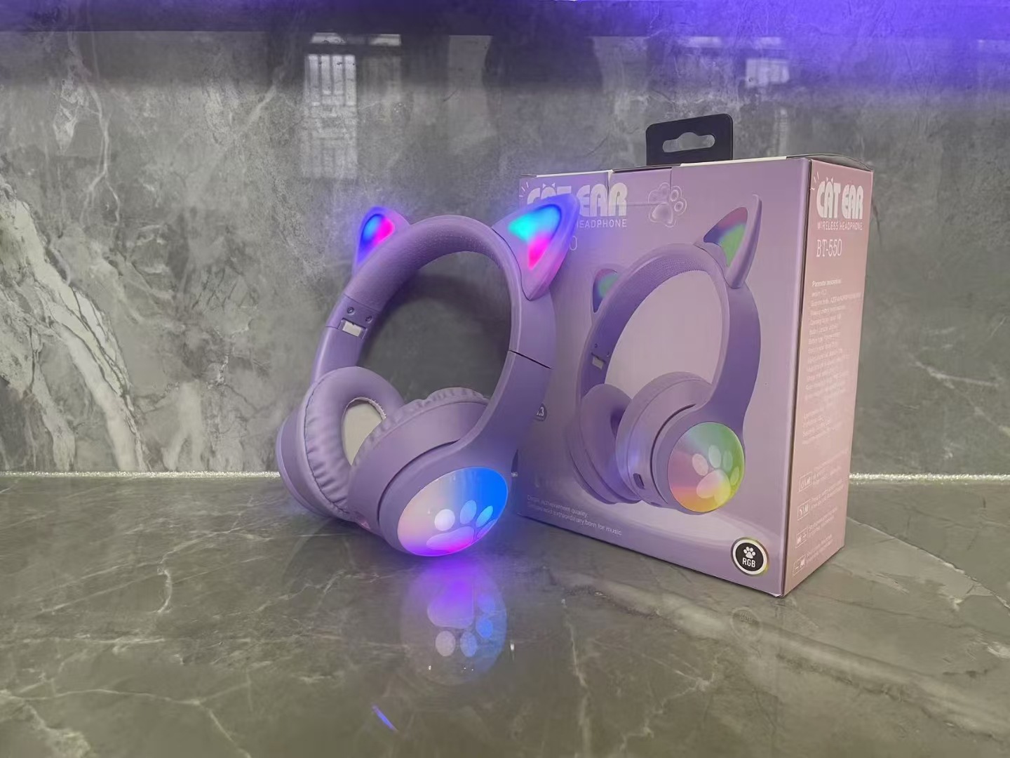 Nuevos dibujos animados transfronterizos RGB iluminados lindos oídos de gato garras de gato auriculares Bluetooth inalámbricos auriculares de juego image 9