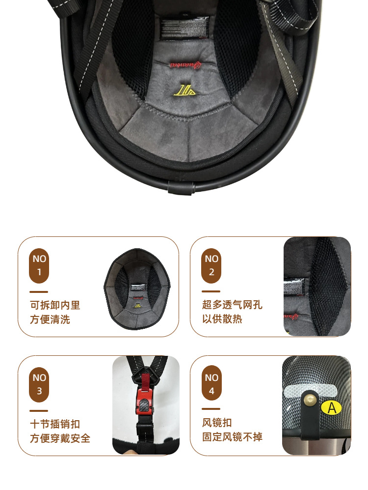 Retro Helmet for Cruising Motorcycles, Summer Half Helmet for Men, Ultra-Light Electric Motorcycle 3C Safety Helmet