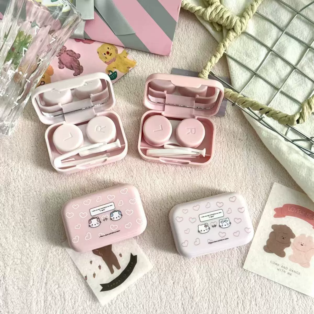 卡通kt隐形眼镜盒简约美瞳盒创意可爱少女心伴侣护理盒便携收纳盒