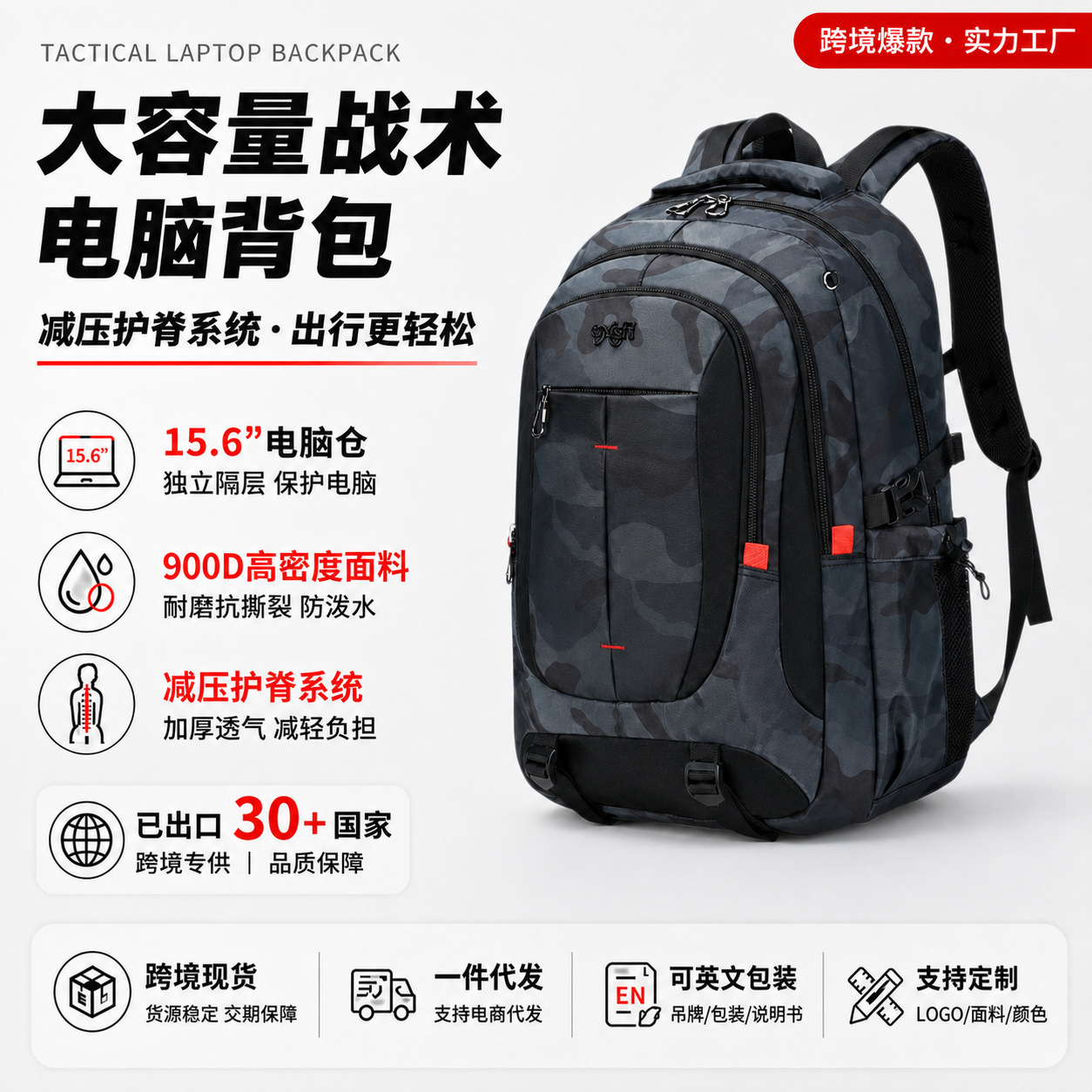 Oxgn Camouflage Backpack for Middle and High School Students, College Students, Men's Waterproof, Load-Reducing, Spine-Protecting, Large-Capacity Backpack for Women