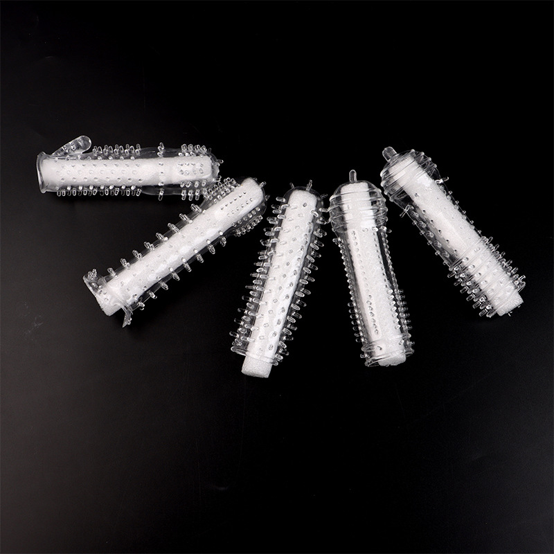 Textured TPE Condom Sleeve with Large Spikes, Transparent Reusable Intimate Stimulation Cover — detail image 15