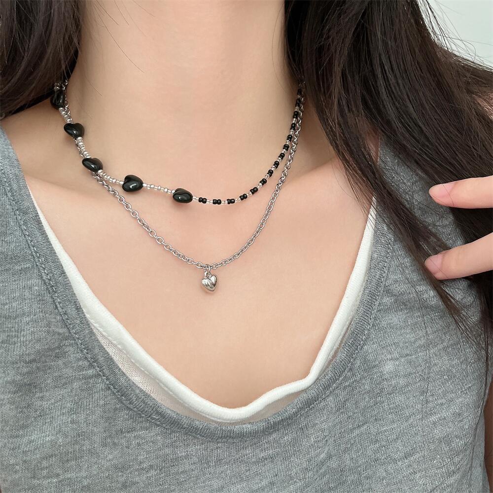 Fashion Heart Shape Smiley Face Alloy Titanium Steel Inlay Artificial Pearls Gem Women's Necklace 1 Piece display picture 1