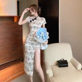旗袍年轻款纯欲风性感开叉修身包臀连衣裙旗袍女夏季改良日常可穿