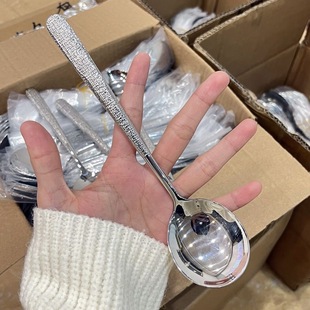 Stainless Steel Spoon Korean Hammer Pattern Internet Red Spoon High Color Value Spoon Household Dining Spoon Rice Spoon Spoon Spoon Spoon