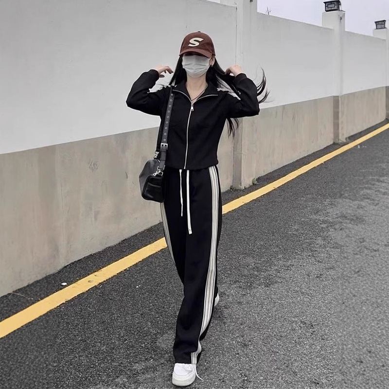Fashion Sports Suit for Petite Women, New Korean Style Loose Temperament Short Jacket, Fashionable Casual Two-Piece Set for Spring and Autumn