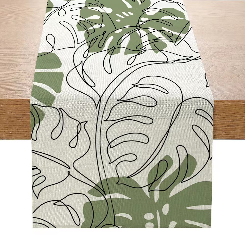 Transfronteriza nuevo Lino impreso corredor de mesa Simple planta verde Margarita serie Amazon hogar Decoración mantel