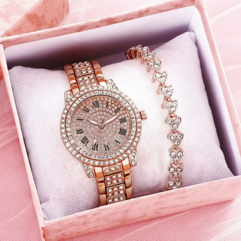Casual Bracelet and Quartz Watch Set, Fashion Jewelry, Multiple Colors, 23.5 cm