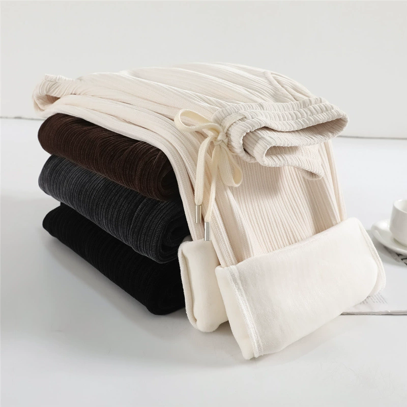 Широкие брюки из плюшевого вельвета, зима 2025, новые, свободные, высокая талия, белые, прямые, в пол.