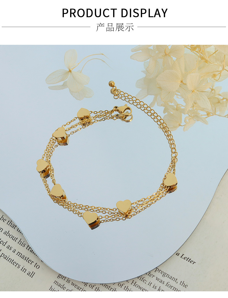 Korea bracelet small heart double layered bracelet titanium steel 18k gold plated bracelet