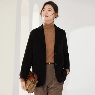 2026秋冬新款高端双面羊毛呢大衣女修身西装领短款小个子毛呢外套
