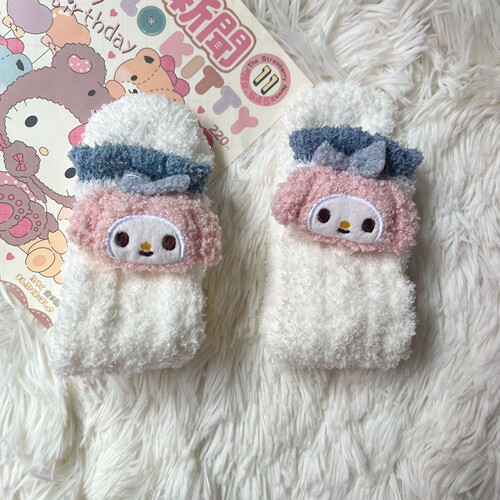 Sanrio Coral Fleece Socks White Lolita Cute Cartoon Cinnamon Dog Sleeping Socks Versatile Autumn and Winter Warm Socks
